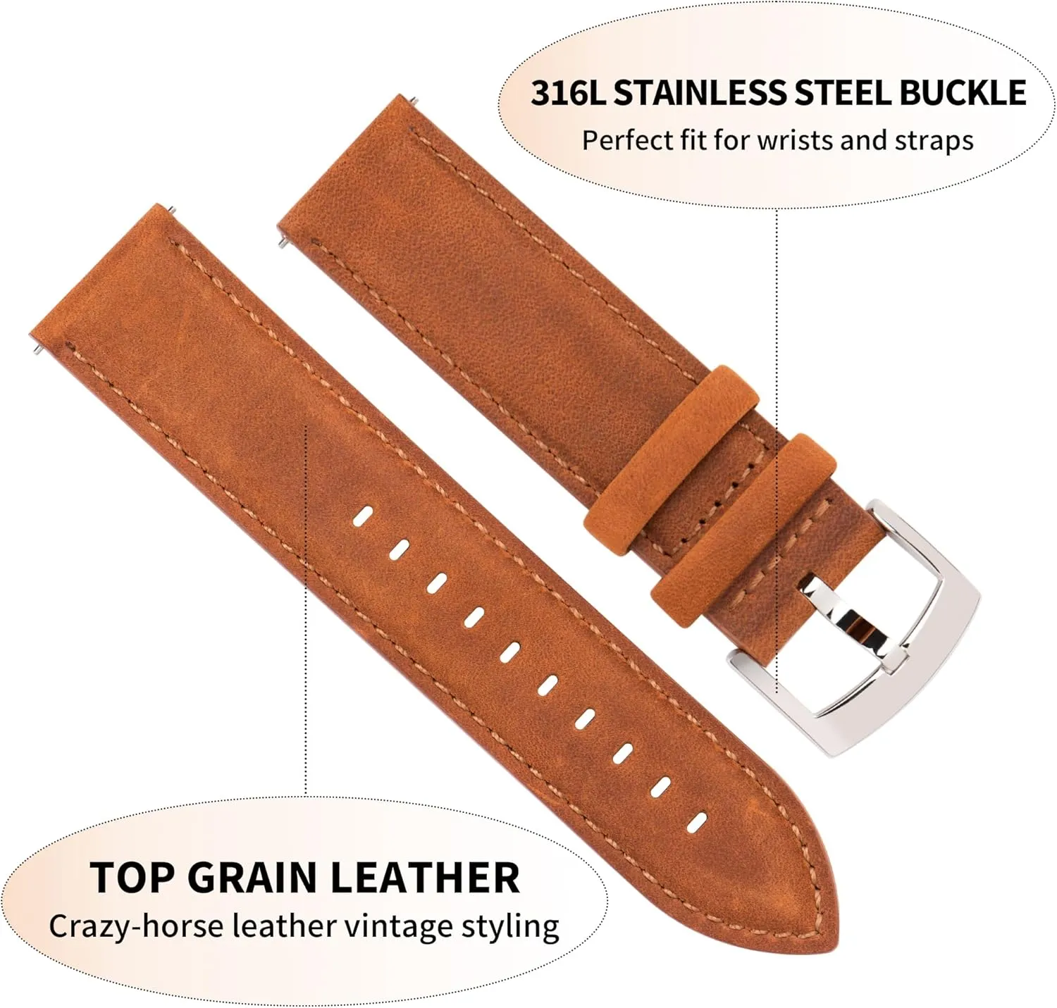- 18mm 19mm 20mm 21mm 22mm calendar surge subtitle unbroken president halt Leather Watch Bands Quick Release, Vintage Elegant Top Grain Leather Watch Band Straps Replacement for Men and Women, Watch and Smartwatch, Choice of Width 