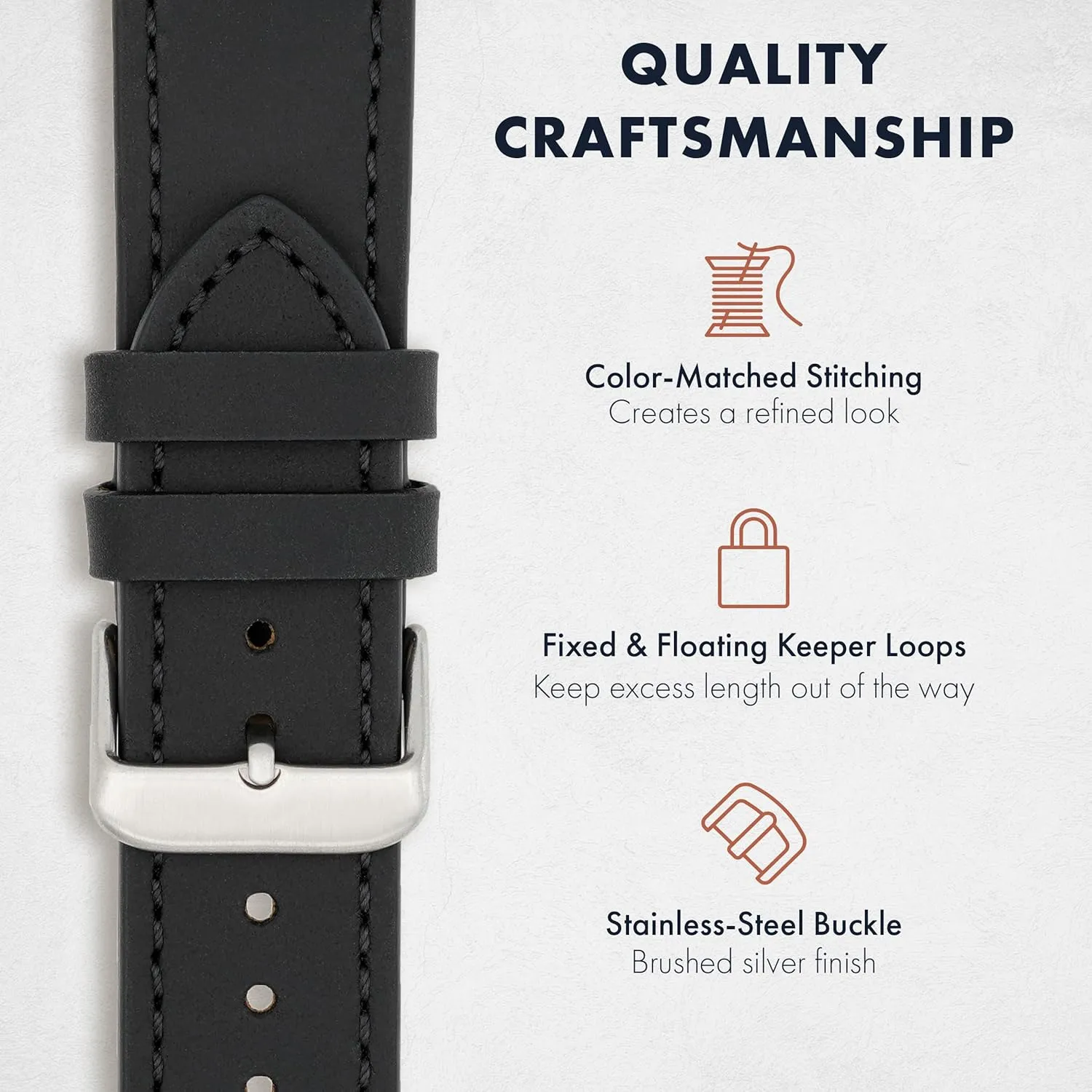 - 18mm, 20mm, or 22mm Widths Benchmark Leather Watch Band - landslip primeval Crazy Horse Leather Watch Straps for Men & Women - Stainless-Steel Buckle & Quick Release Spring Bars - Choice of Color 