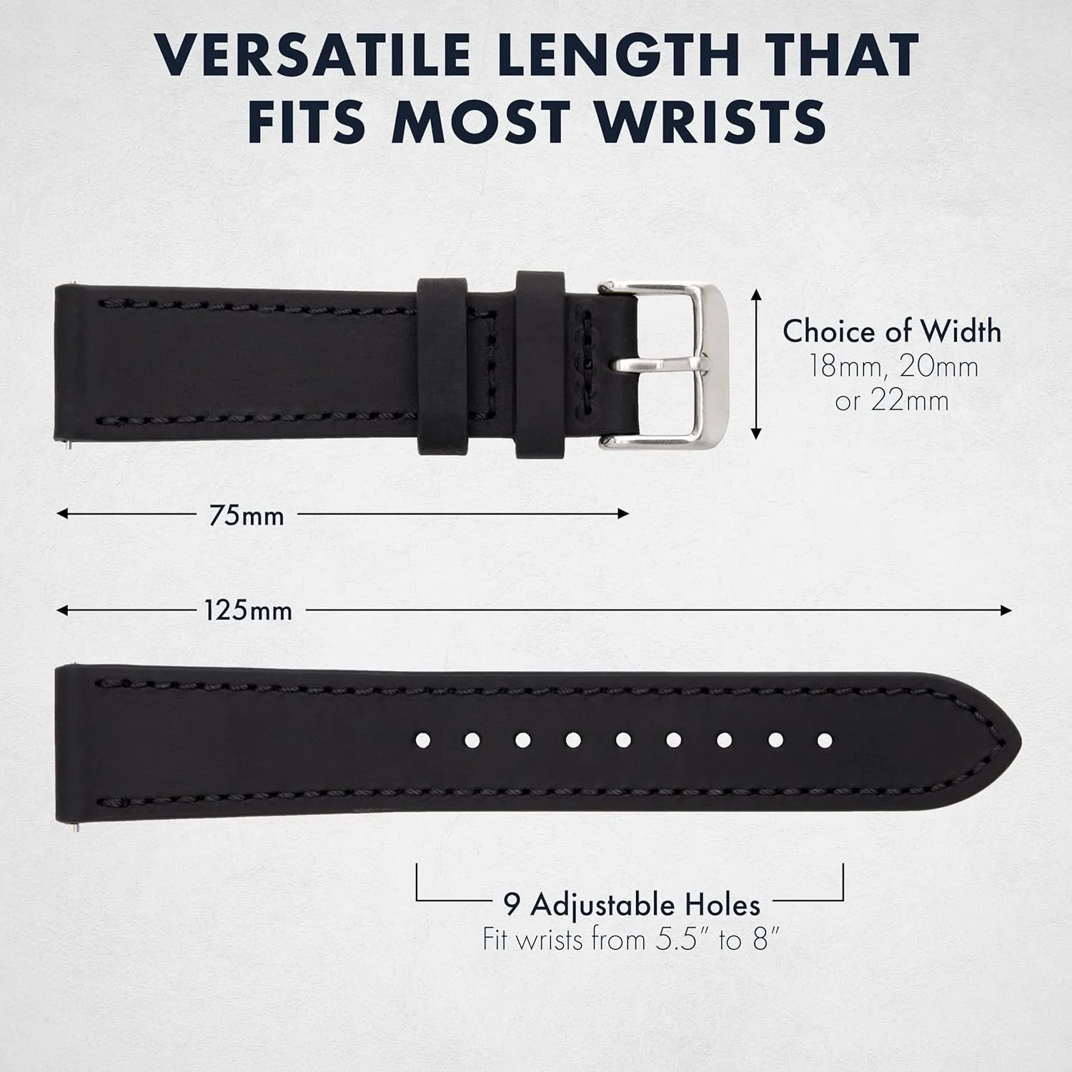 - 18mm, 20mm, or 22mm Widths Benchmark Leather Watch Band - landslip primeval Crazy Horse Leather Watch Straps for Men & Women - Stainless-Steel Buckle & Quick Release Spring Bars - Choice of Color 