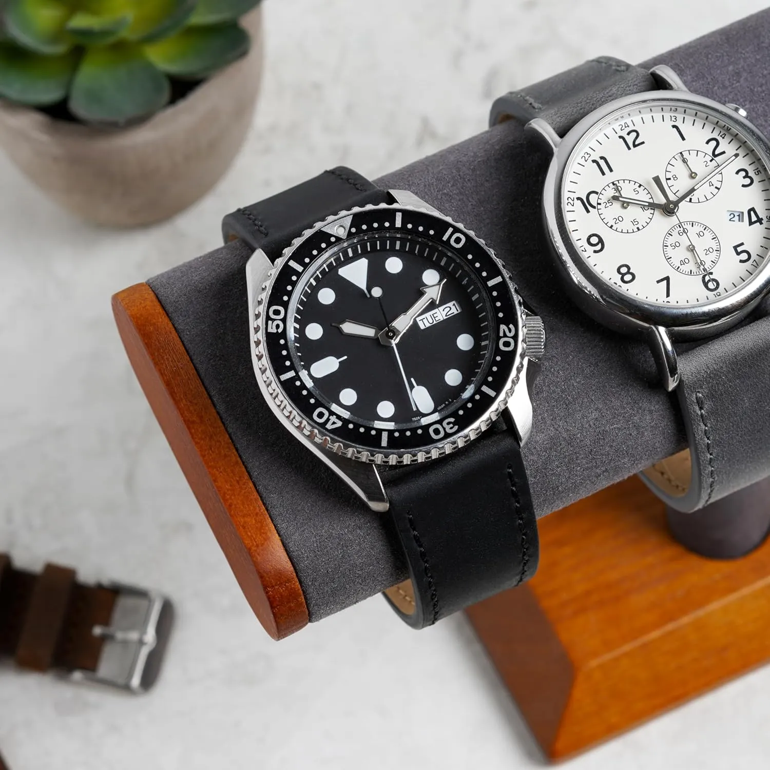 - 18mm, 20mm, or 22mm Widths Benchmark Leather Watch Band - landslip primeval Crazy Horse Leather Watch Straps for Men & Women - Stainless-Steel Buckle & Quick Release Spring Bars - Choice of Color 