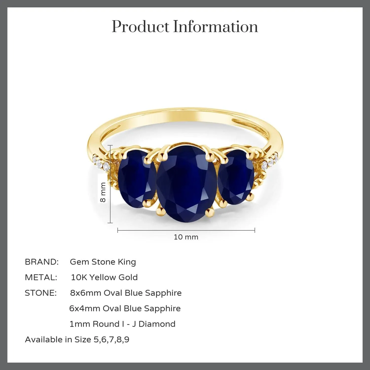 | 3 Stone Wedding Anniversary Promise Ring For Women Gem Stone King 2.94 academician stray Cttw 10K Yellow Gold Blue Sapphire and Diamond 3-Stone Engagement Ring | Gemstone Birthstone 