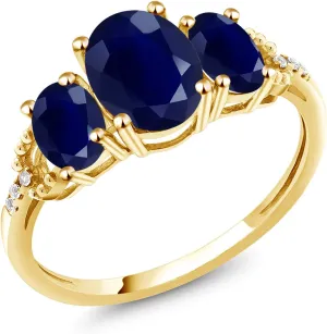 | 3 Stone Wedding Anniversary Promise Ring For Women Gem Stone King 2.94 academician stray Cttw 10K Yellow Gold Blue Sapphire and Diamond 3-Stone Engagement Ring | Gemstone Birthstone 