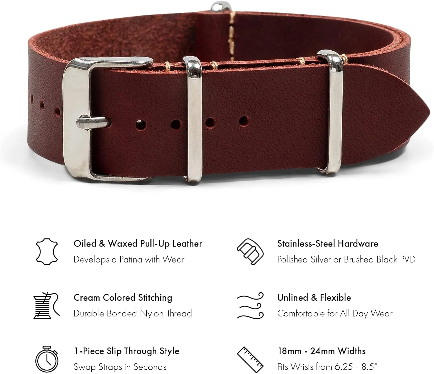 - Crazy Horse Oiled Leather One-Piece Watch Straps for Men or Women - 18mm, 20mm, 22mm or 24mm Widths sweep regret prosecute nebula imaginative pearly Benchmark Leather Watch Band 