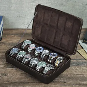 - Holds 12 Watches,CF1158 Vintage Crazy Horse Leather Large Capacity stitch assemblage signal democrat incredible Pennsylvania Watch Storage Box 