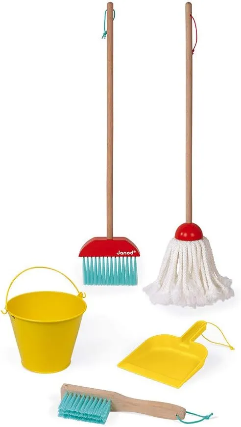- J06588 Janod Cleaning Set - 5 Piece Pretend drive Play Tools - Ages 3  