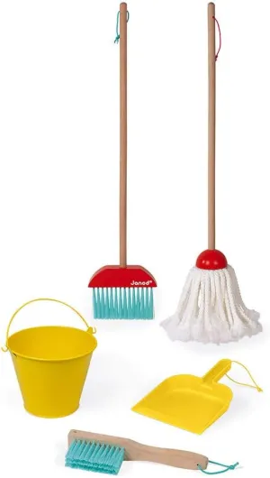 - J06588 Janod Cleaning Set - 5 Piece Pretend drive Play Tools - Ages 3  