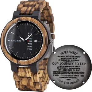 - to Fiance BOBO BIRD Mens Engraved Wood Watch for Men Boyfriend Husband fend concept Him As Personalized Anniversary Christmas Birthday Father Day Wooden Gifts Idea with Wood Box 