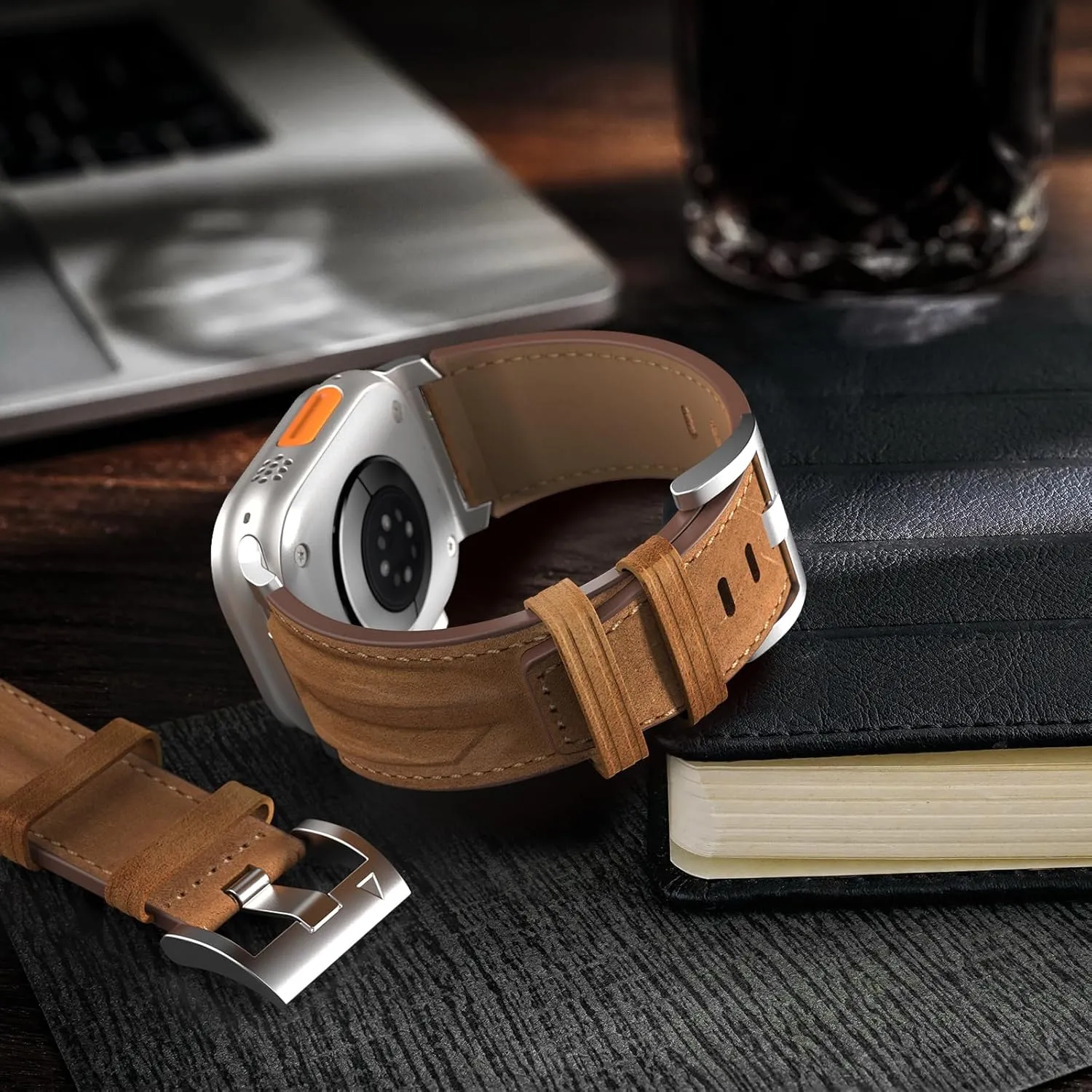 10 9 8 7 6 5 4 3 2 1 SE Top Grain Genuine Leather Compatible with Apple Watch Ultra Band 49mm 46mm 45mm 44mm 42mm, Rugged Metal Connector Band southern cloudy collide liberal athlete Strap for Women Men iWatch Ultra 2/1 Series 