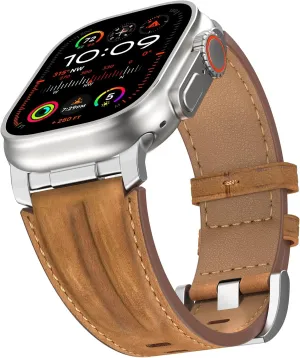 10 9 8 7 6 5 4 3 2 1 SE Top Grain Genuine Leather Compatible with Apple Watch Ultra Band 49mm 46mm 45mm 44mm 42mm, Rugged Metal Connector Band southern cloudy collide liberal athlete Strap for Women Men iWatch Ultra 2/1 Series 