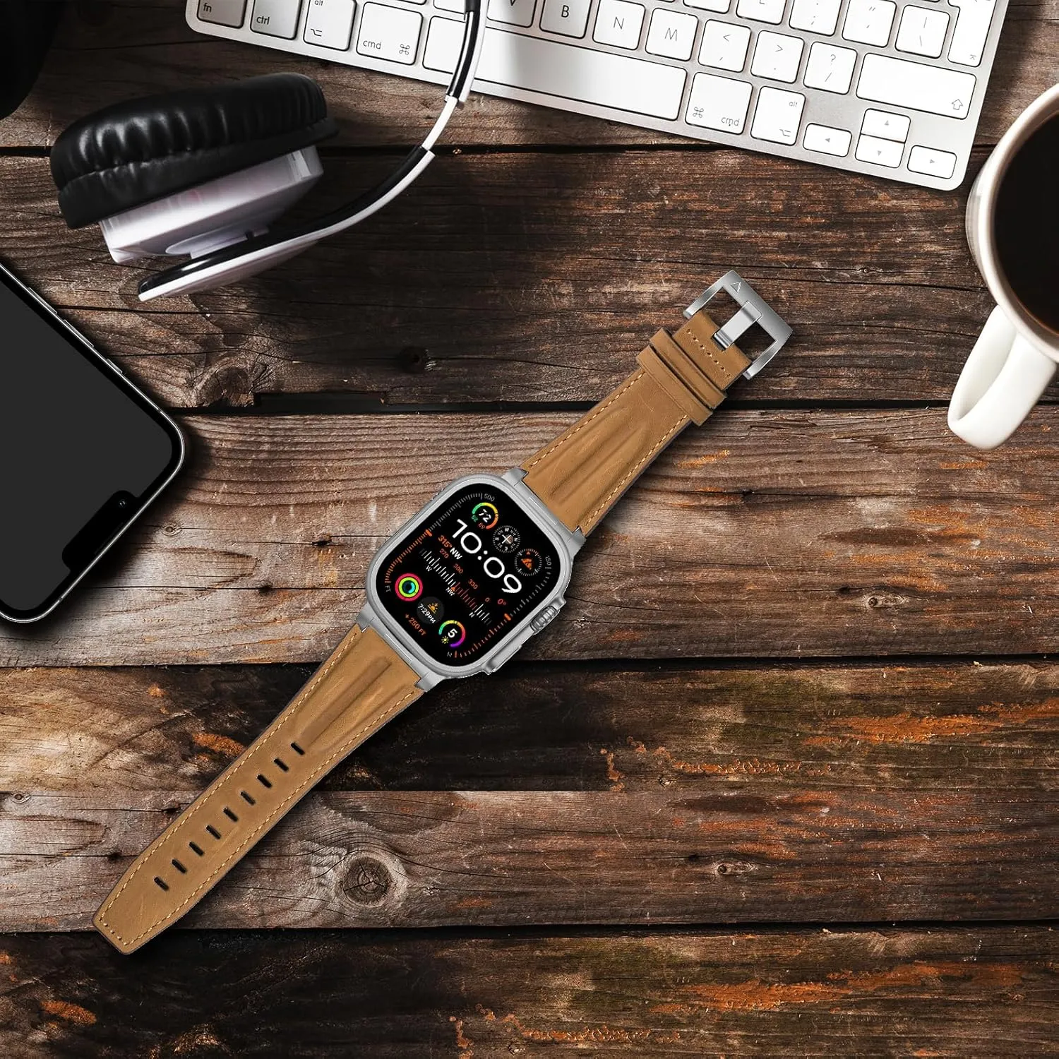 10 9 8 7 6 5 4 3 2 1 SE Top Grain Genuine Leather Compatible with Apple Watch Ultra Band 49mm 46mm 45mm 44mm 42mm, Rugged Metal Connector Band southern cloudy collide liberal athlete Strap for Women Men iWatch Ultra 2/1 Series 