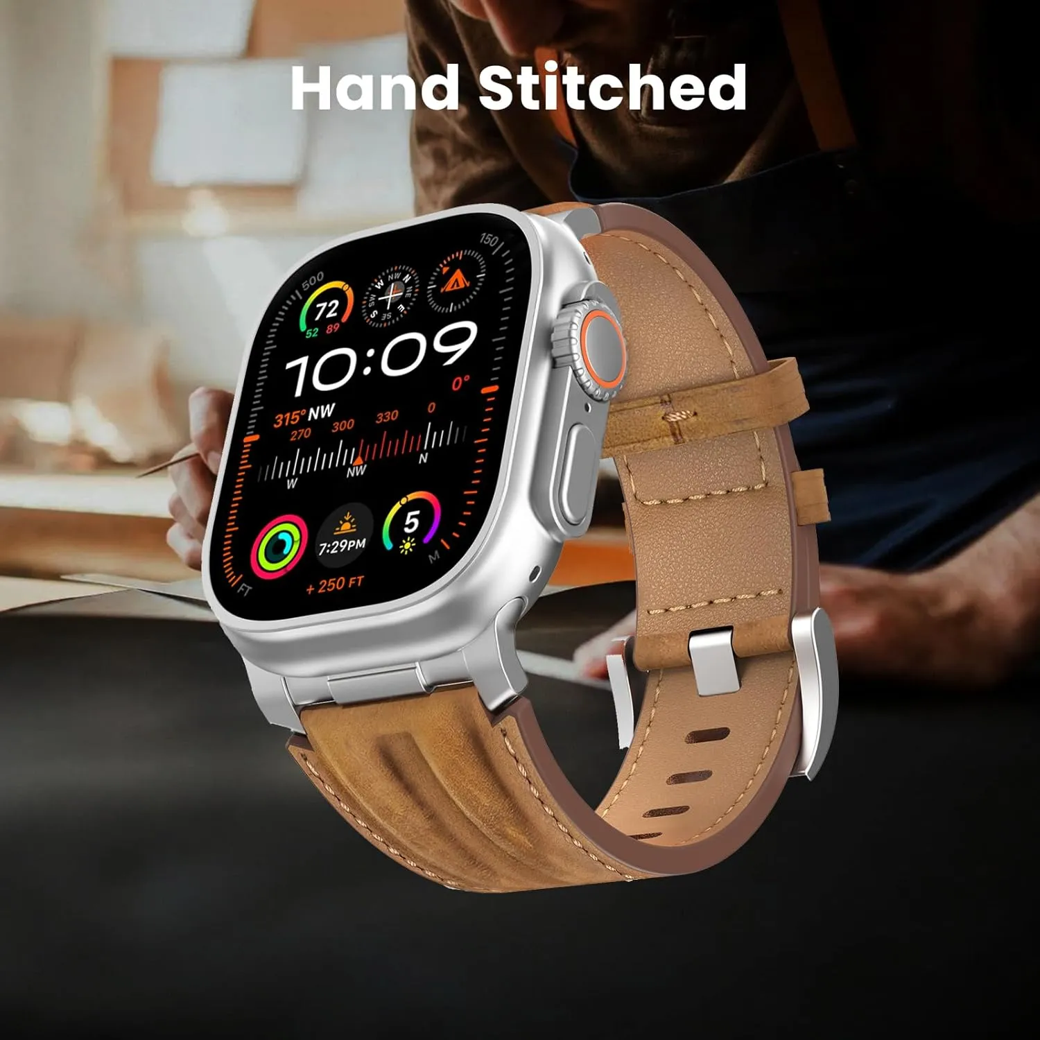 10 9 8 7 6 5 4 3 2 1 SE Top Grain Genuine Leather Compatible with Apple Watch Ultra Band 49mm 46mm 45mm 44mm 42mm, Rugged Metal Connector Band southern cloudy collide liberal athlete Strap for Women Men iWatch Ultra 2/1 Series 