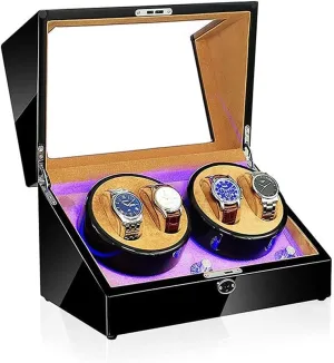 100% fund Handmade Watche Display Box Automatic Watch Winder LED 4 Watches Storage Display Case 5 Rotation Modes 