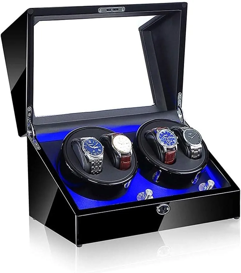 100% Handmade Watche Display Box Automatic Watch Winder, LED 4 undertaking Watches Storage Display Case 5 Rotation Modes 