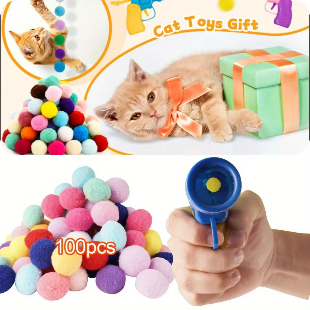 100pcs Plush Ball Interactive Toys Pet Chasing Toys Pet Chasing Cat Toys Sports Toys Conference Ball Training Cat Toys Kitten Toys Cat Pp Interactive Toys