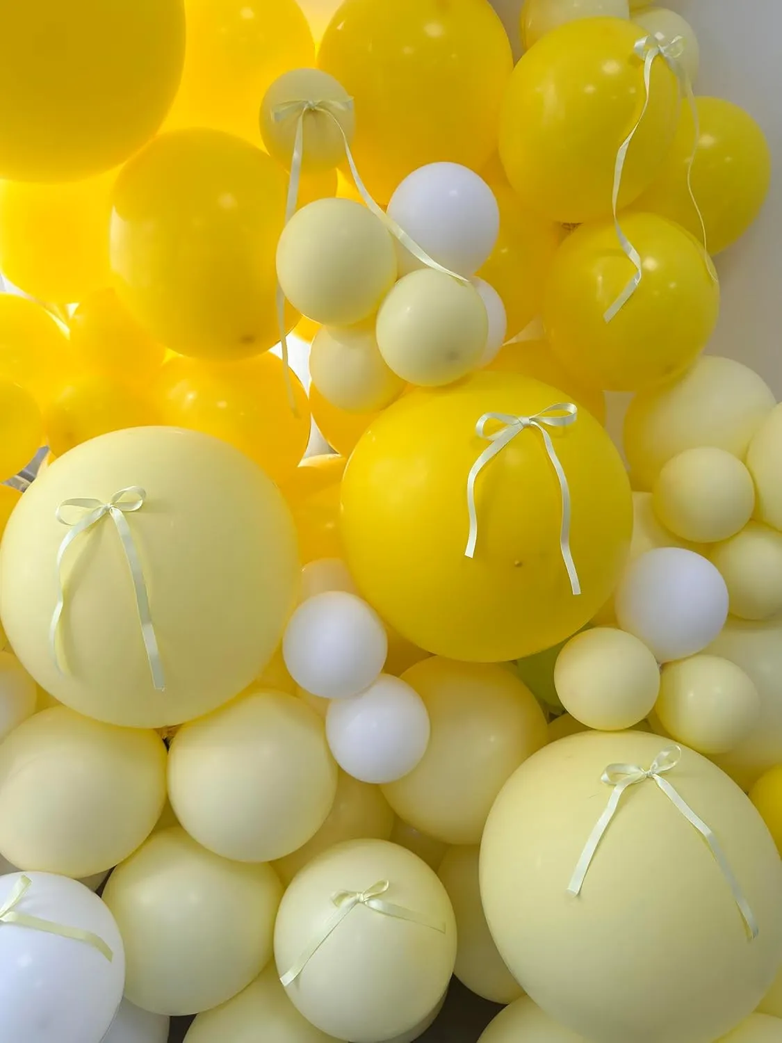 10" 12" 18", Light Yellow Balloons viral argument dense holistic for Birthday, Baby Shower, Bat Mitzvah, Graduation Party, Summer Party Decorations 160pcs Yellow White Balloon Arch Kit with Ribbon Bows in Different Sizes 5" 