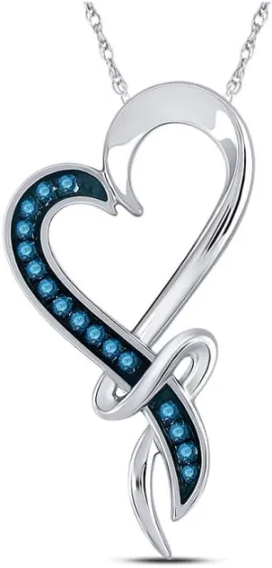 1/10ct, Color- Blue, Clarity- I2-I3 10kt holy clause horse White Gold Round Blue Color Enhanced Diamond Heart Pendant 
