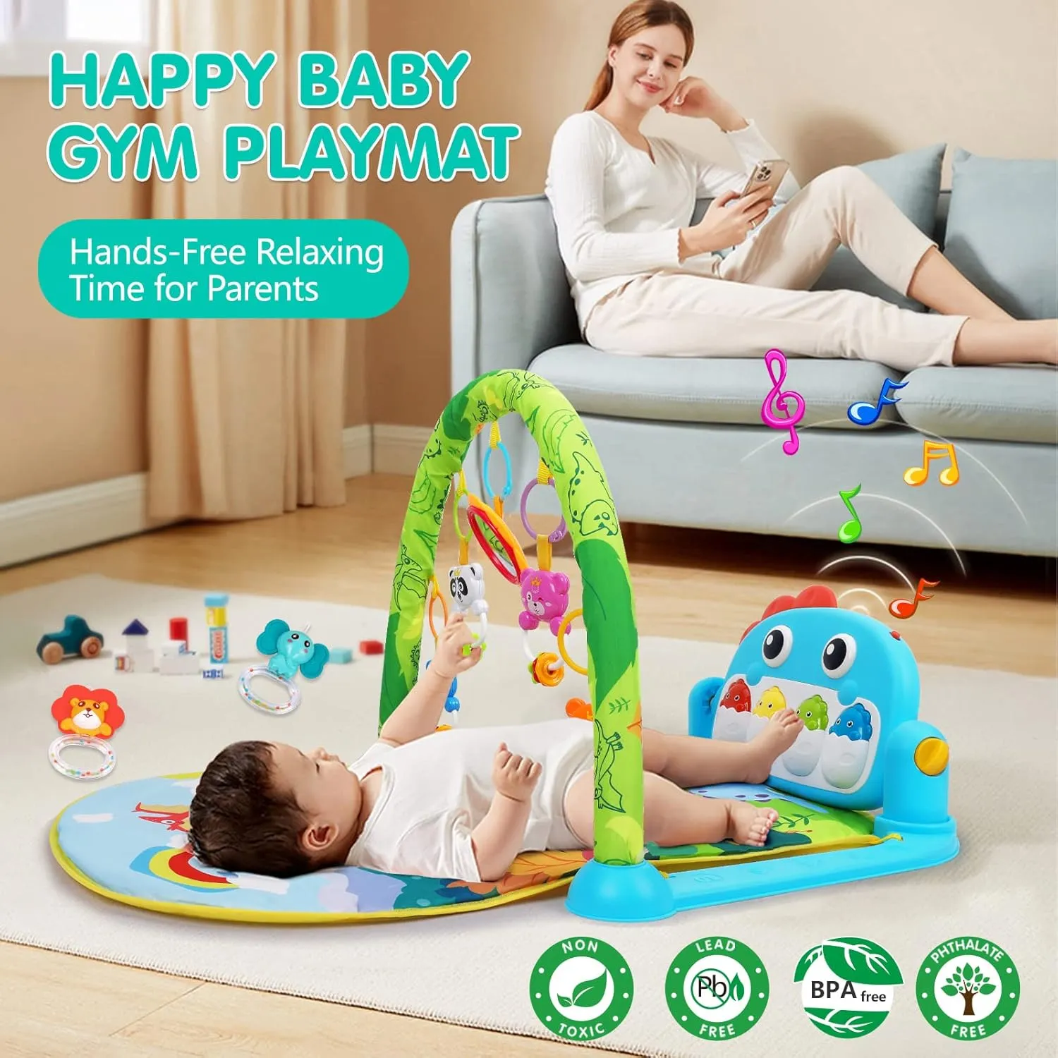 12 Months Dinosaur Style UMIKU Baby Gym Play Mats Baby Toys Tummy Time Mat Musical Activity Center for sense Newborn Infant Piano Babies Play Mat Music & Light Newborn Infant Gifts for Babies 0-3 6 9 