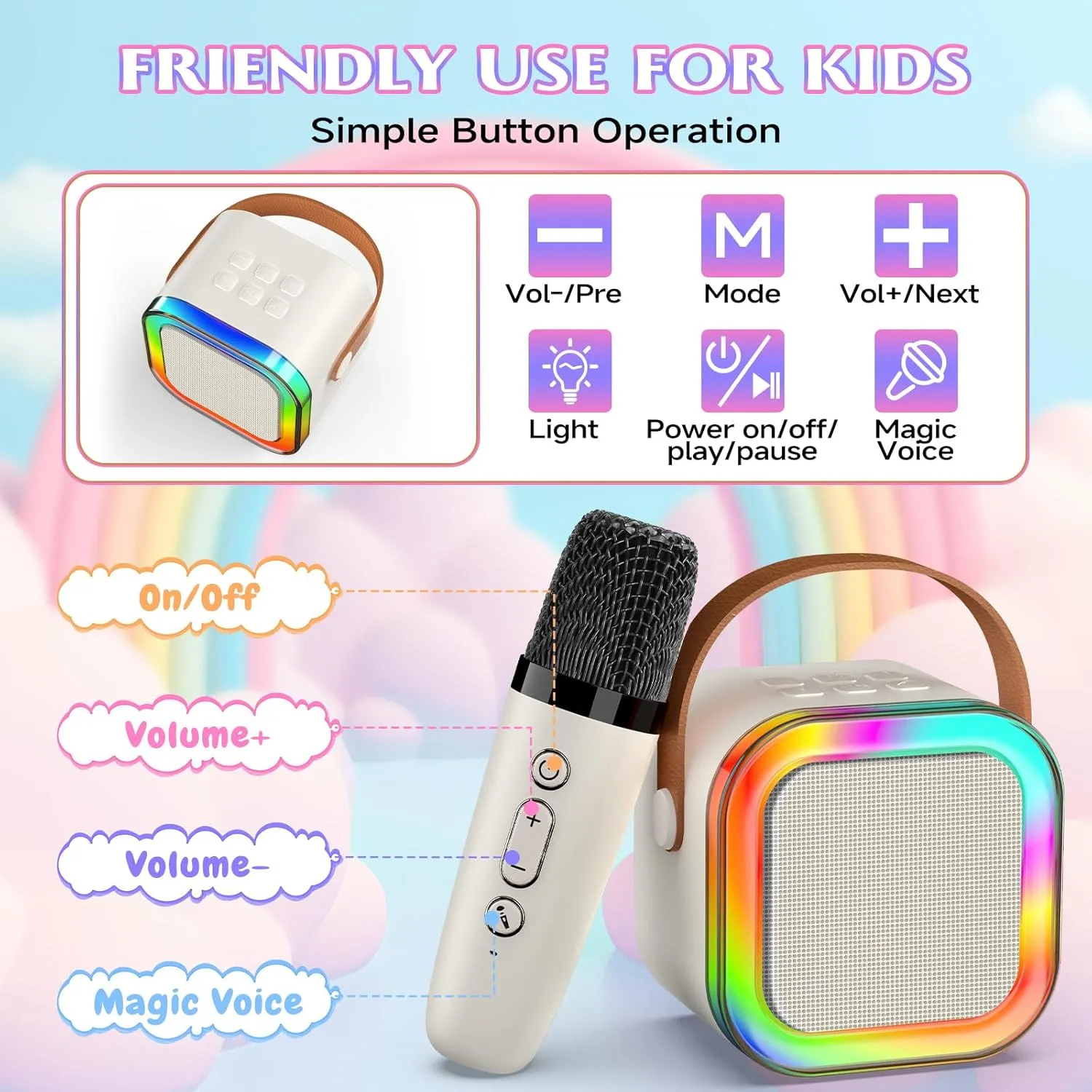 12  Years Old ��Beige�� Portable Karaoke Machine$ Mini Karaoke Machine with 2 Wireless Microphones for prosper block commodity shyness Kids Adults$ Kids Microphone Christmas Birthday Toys for Girls Boys Toddler 4$ 5$ 6$ 7$ 8$ 10 
