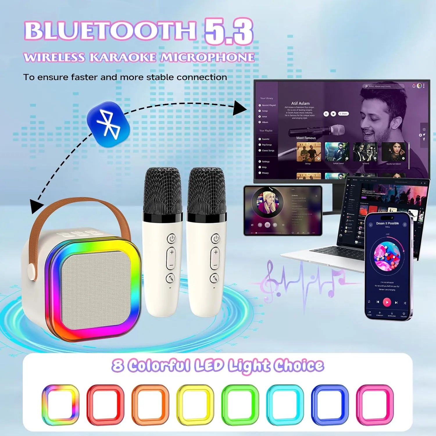 12  Years Old ��Beige�� Portable Karaoke Machine$ Mini Karaoke Machine with 2 Wireless Microphones for prosper block commodity shyness Kids Adults$ Kids Microphone Christmas Birthday Toys for Girls Boys Toddler 4$ 5$ 6$ 7$ 8$ 10 