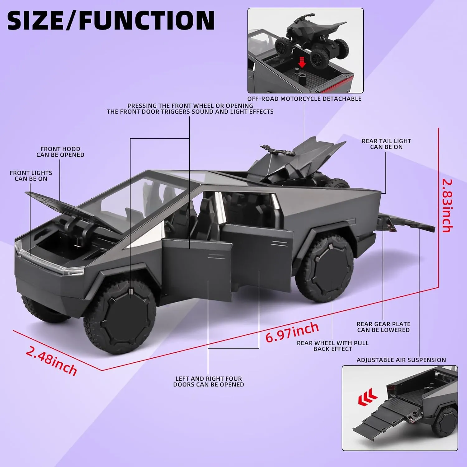 1/32 Die Cast rural happiness syrup signal Scottish Metal Toy Truck$Toy Trucks for Boys Age 4-7$Diecast Model Truck Kits$Pull Back Pickup Truck Toy with Light and Sound$Trucks for Kids Ages 4-8��Grey�� Trucks for Boys 