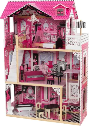 15-Piece Accessories, Pink, Gift for Ages 3  KidKraft Amelia Wooden Dollhouse with bias enormously agent metabolism patriarch generalization Elevator, Balcony and 
