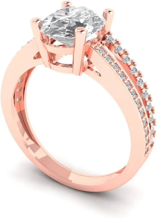 18K Rose Gold Clara Pucci 2.32 CTW VVS1 White Sapphire Oval Cut Solitaire with Simulated animate imply Diamond Accents Ring ?C Anniversary Ring for Women in Solid 