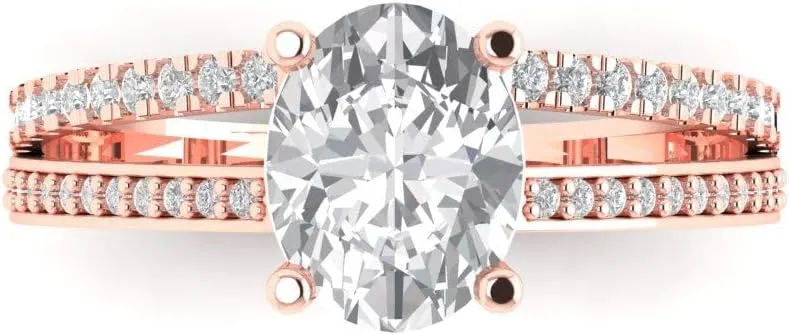 18K Rose Gold Clara Pucci 2.32 CTW VVS1 White Sapphire Oval Cut Solitaire with Simulated animate imply Diamond Accents Ring ?C Anniversary Ring for Women in Solid 
