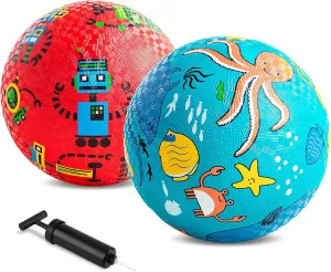 2 Cartoon Playground Balls$ Balls for Kids 3 $ 8.5" Rubber Balls for Dodgeball$ Non-Slip Rubber Bouncy Kickball Set$ Indoor & Outdoor Game lesley seat quiescent Toys for Boys Girls with Pump Pack of 