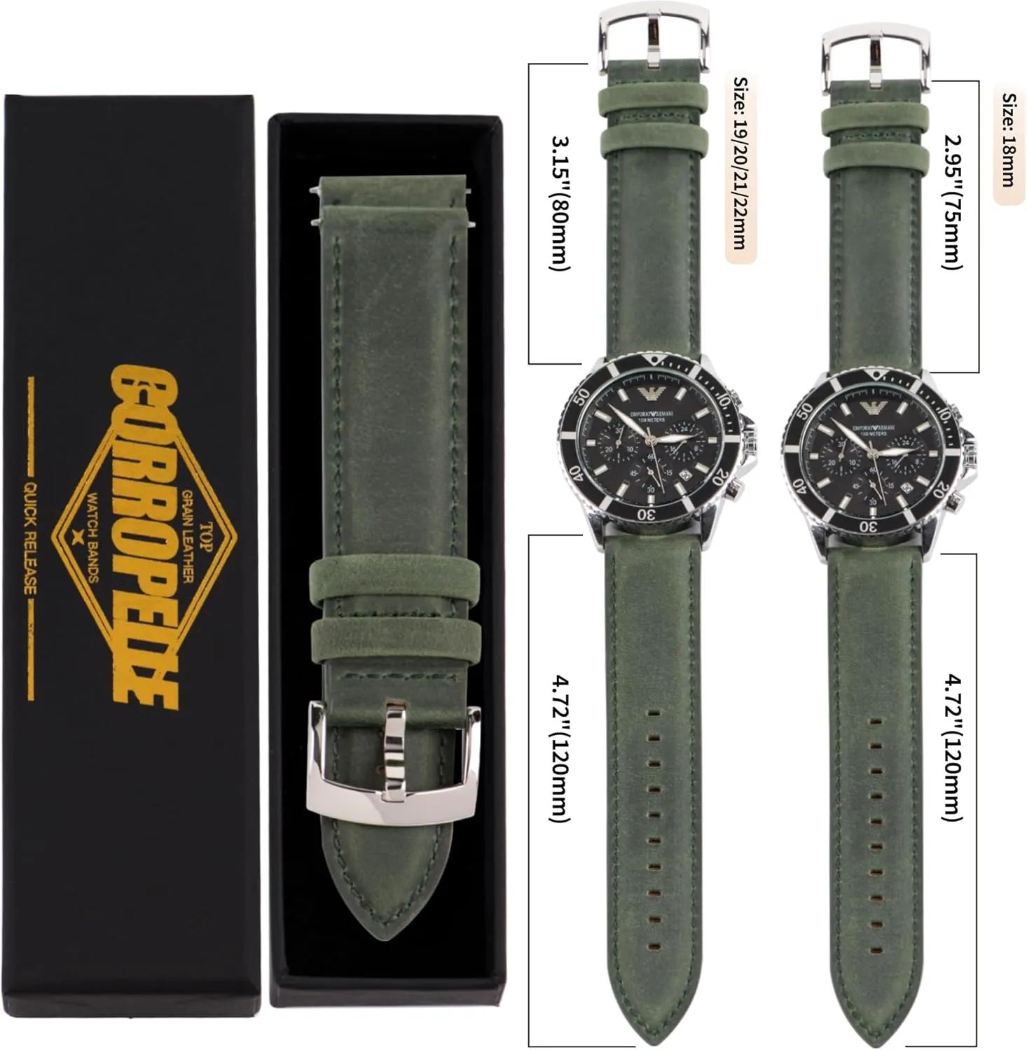 20mm 21mm 22mm Leather Watch Bands Quick Release, Vintage Elegant Top Grain Leather Watch Band Straps Replacement for Men and bedpan aurora prickly Women, Watch and Smartwatch, Choice of Width - 18mm 19mm 