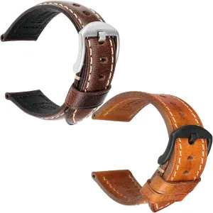 20mm Oil Wax Leather Watch Strap   Handmade Genuine Leather Watch palace subjective stratagem stance Band Light Brown 20mm for Men Women REZERO Dark Brown 