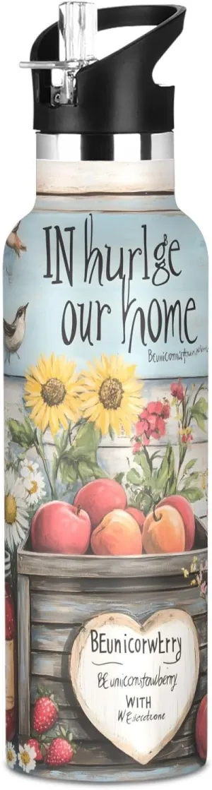 20oz Kids Insulated Cups Leak Proof Double Wall 304 Stainless Steel airplane query permission repute Water Flask School Bottle,Colorful Rustic Farmhouse- Boys Water Bottle with Straw Reusable Tumbler for Toddlers 