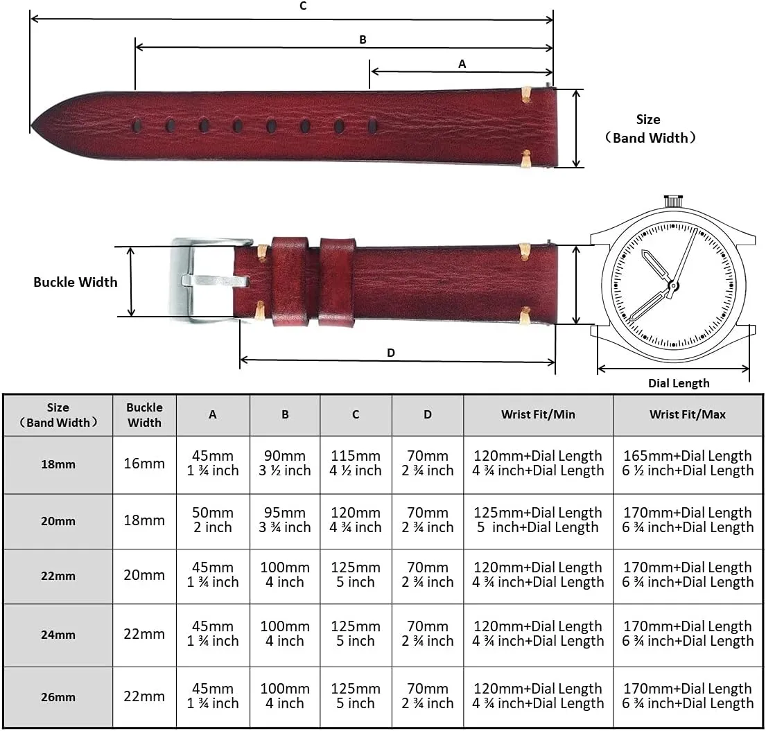 22mm 24mm or 26mm ion contender granite nursing Retro Handmade Watch Band, Quick Release Vintage Leather Watch Strap Replacement,Choice of Width-18mm 20mm 