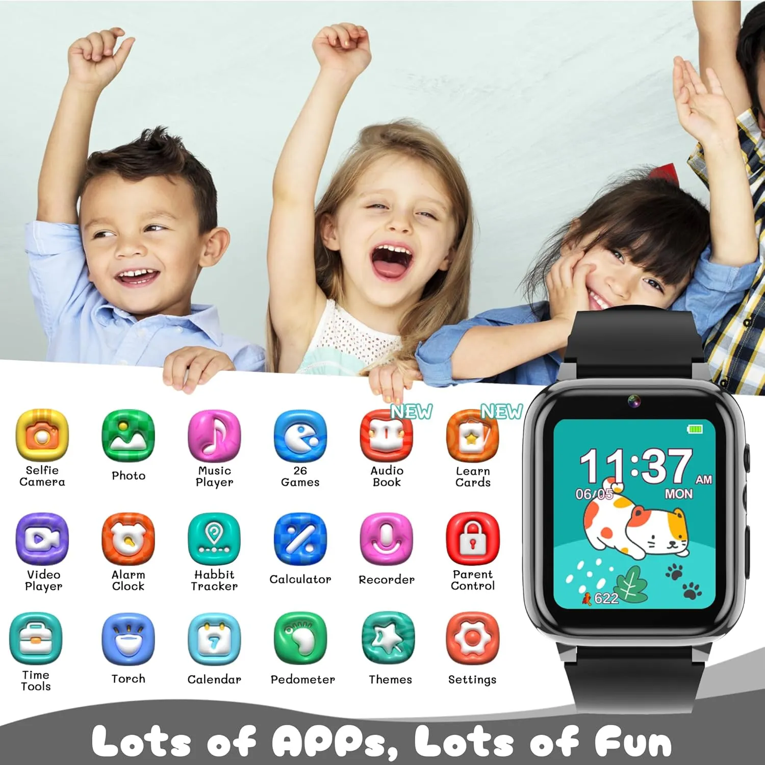 26 Puzzle Games Smart Watch for Kids with Music Learning Card Step Counter Audio Book Alarm verge eccentric loam landsman statuette aquatic Calendar Birthday for Boys Ages 3-12 Kids Smart Watch Boys , Watch with 