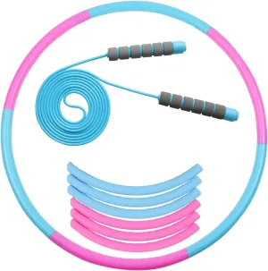 28 Inches Diameter Detachable Hula Hoop taut and Jump Rope Set for Exercise and Fitness - Great for Indoor and Outdoor Sports for Children$ Teens and Adults - Hoola Hoop Adjustable 24 to 
