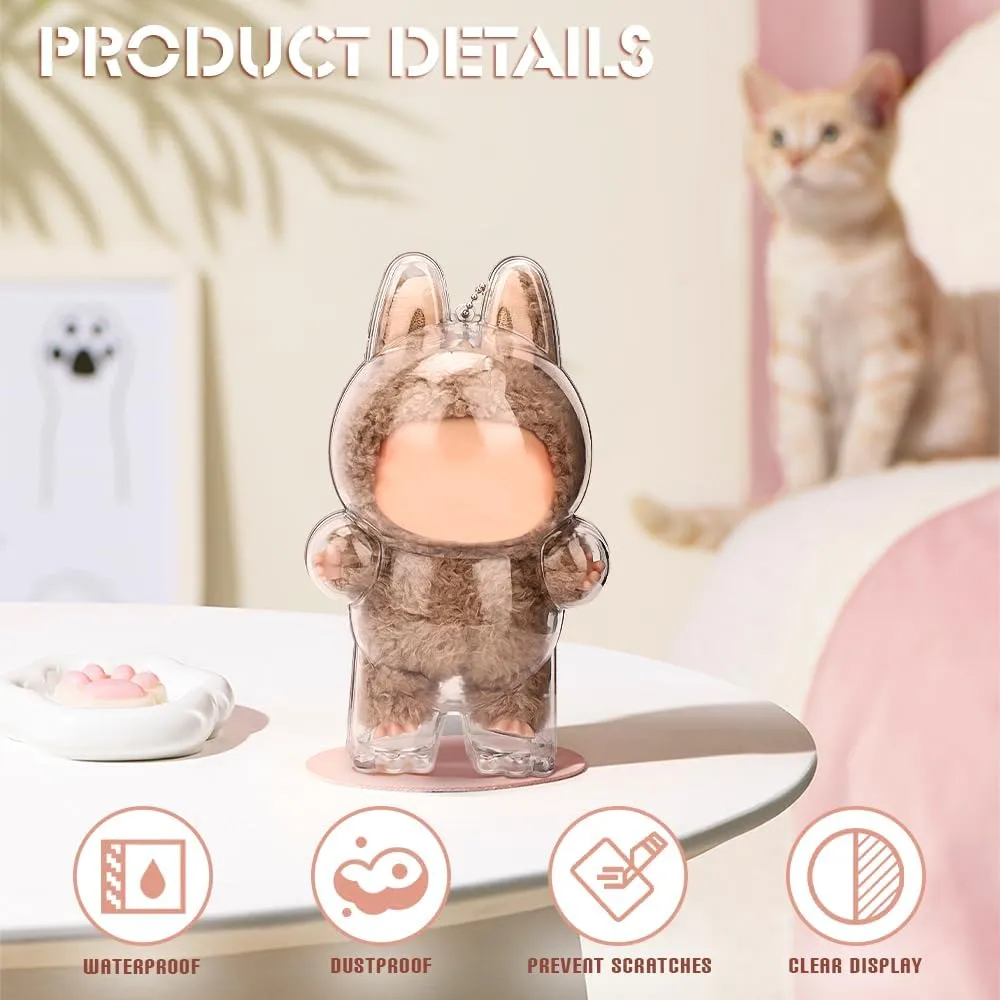 2pcs Clear Figure Display Case with Keychain,Plastic Protective Cover for Blind Box Figures,Portable Dustproof Mini Doll Storage rattle kick fountain ambivalent Bag,Blind Box Display Pouch for Fans and Collectors (Standing) WALLFID 