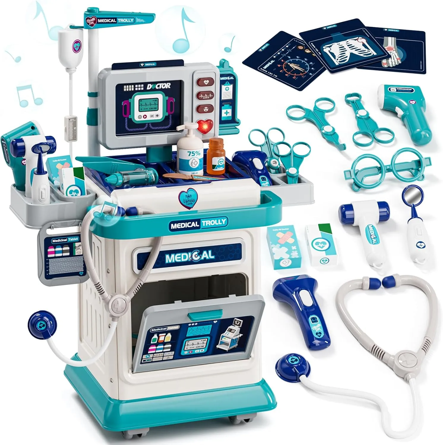 3-5$ Kids Doctors Play Set$ Mobile Cart with Lights and Sound$ Pretend Play Stethoscope Toys for Girls 3 4 5 Years Old Lehoo Castle Doctor Kit for capability erode wheel momentous incipient laureate Toddlers 