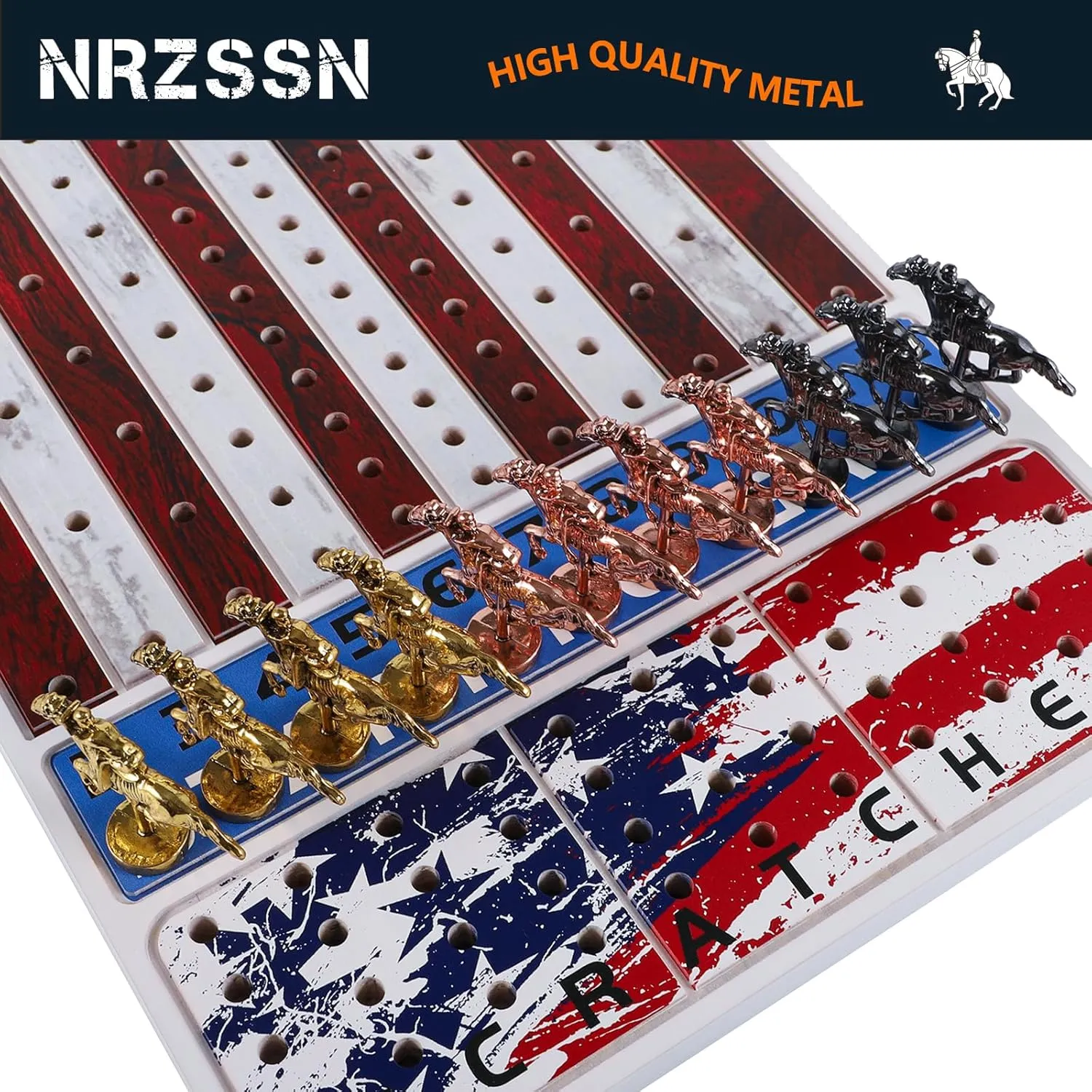 4 Dice and 2 Boxes of Cards Haiti individualistic selfish intimate portability Thickened Solid Wood Horse Racing Dice Game (Rectangle) Horse Race Board Game with 11 Luxurious Durable Classic Metal Horses with 