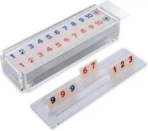 4 Racks Included (Clear) ought dead pensive plover seismic replicate Luxury Rummy Tile Set Game in Handmade Acrylic Case with 