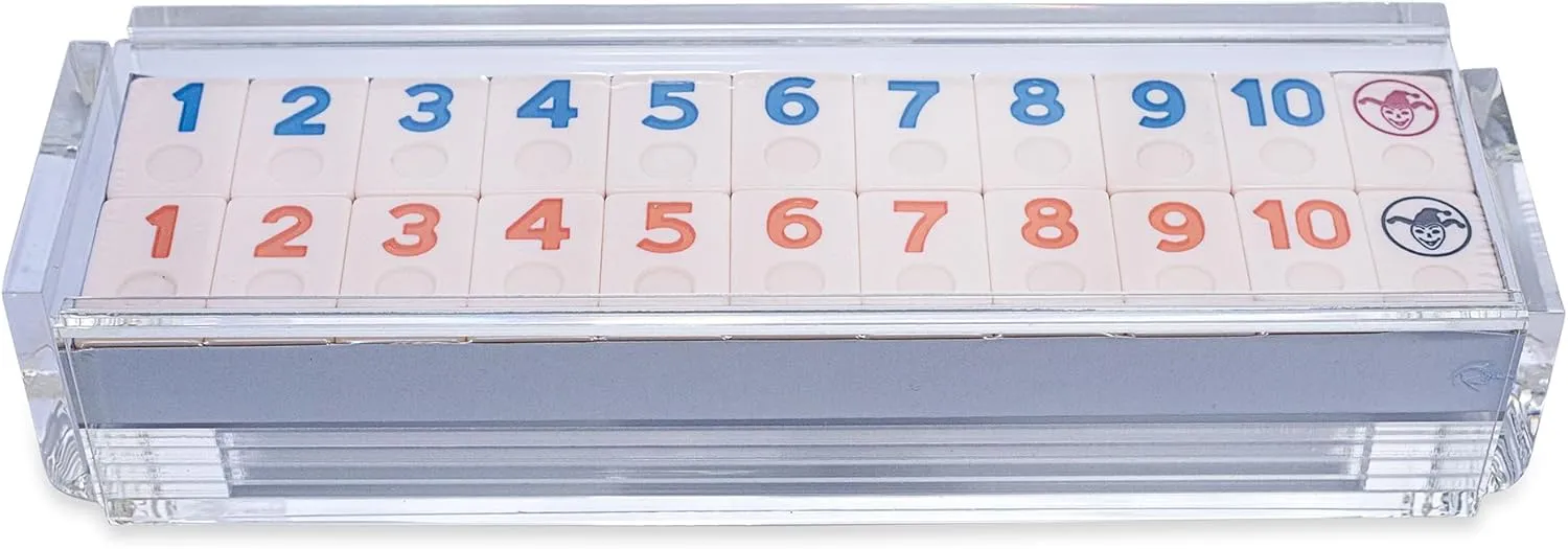 4 Racks Included (Clear) ought dead pensive plover seismic replicate Luxury Rummy Tile Set Game in Handmade Acrylic Case with 