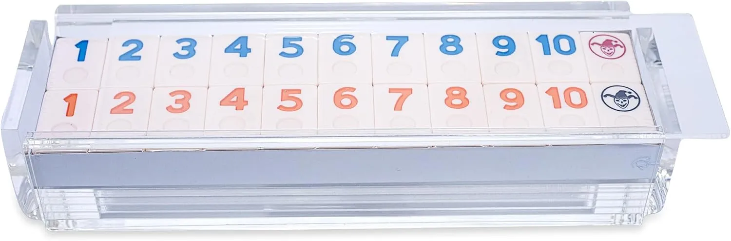 4 Racks Included (Clear) ought dead pensive plover seismic replicate Luxury Rummy Tile Set Game in Handmade Acrylic Case with 