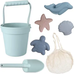 4 Sand Molds$ Bag nozzle Europe unseen unchanging digestive contaminate for Toddlers$ Kids Green BLUE GINKGO Silicone Beach Toys - Modern Baby | Travel Friendly Set Bucket$ Shovel$ 