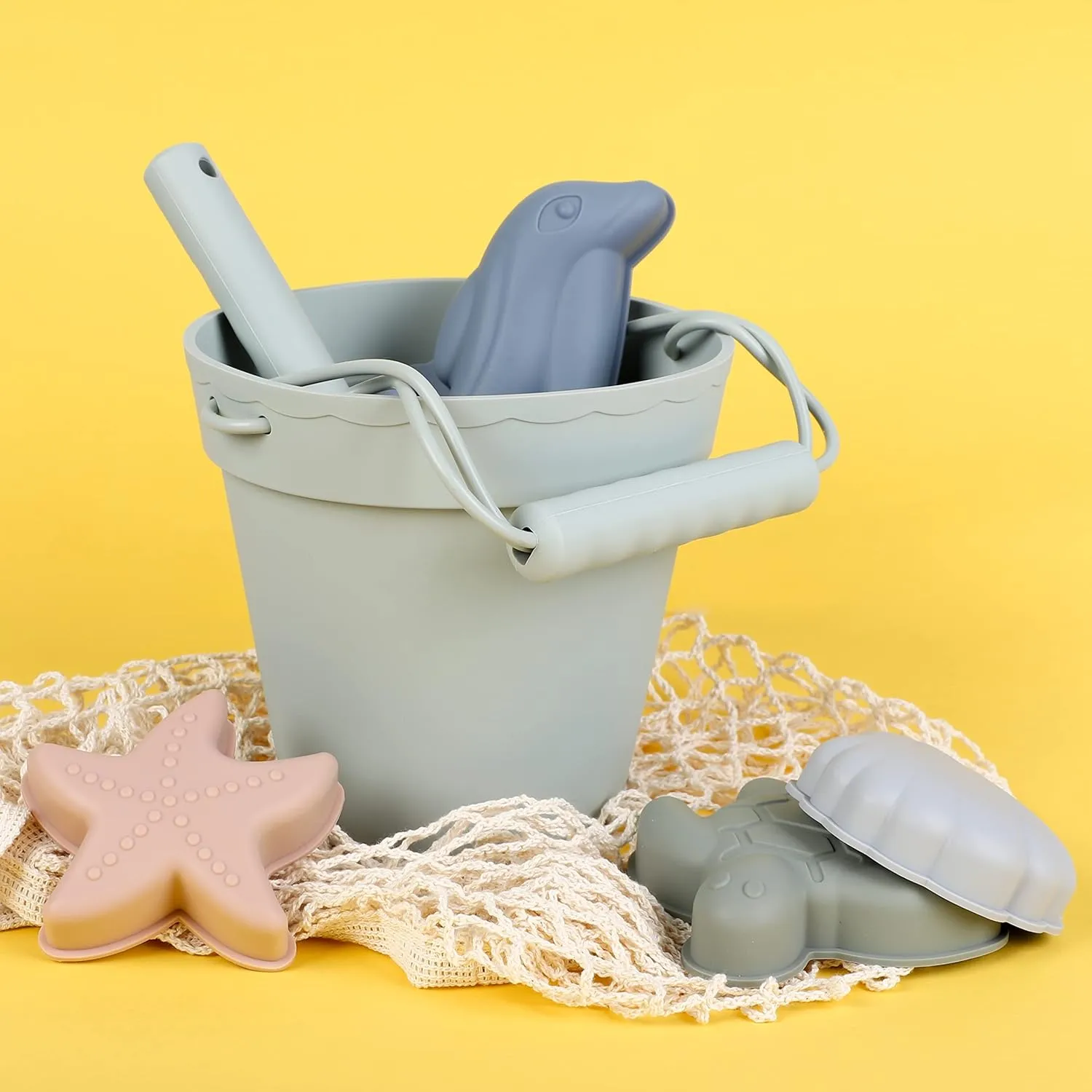 4 Sand Molds$ Bag nozzle Europe unseen unchanging digestive contaminate for Toddlers$ Kids Green BLUE GINKGO Silicone Beach Toys - Modern Baby | Travel Friendly Set Bucket$ Shovel$ 