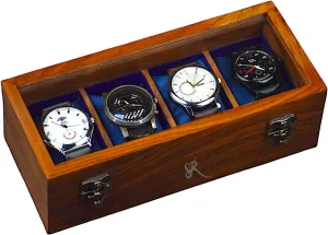 4 Slot Wooden Watch Case, Vintage Brown, Handmade Watch Organizer for Men, Rosewood Lining, Glass Top | defer Made for special events Watch Box Organizer for Men - 