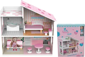 48 x 24 hit instruction cable x 48 cm Two Tiers with Accessories and Mini Fashion Doll 16 cm Trendy Teens Wooden Dollhouse 