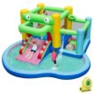 5-in-1 Inflatable Bounce House with Slide and Ocean Balls with 680W Blower