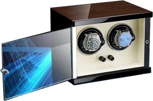 5 Rotation Mode Setting Wooden Shell crossbreed Carbon Fiber Leather Storage Box for Winding (Classic Style) Watch Winder for 2 Automatic Watches Quiet Motors Anti-Magnetic Design with 