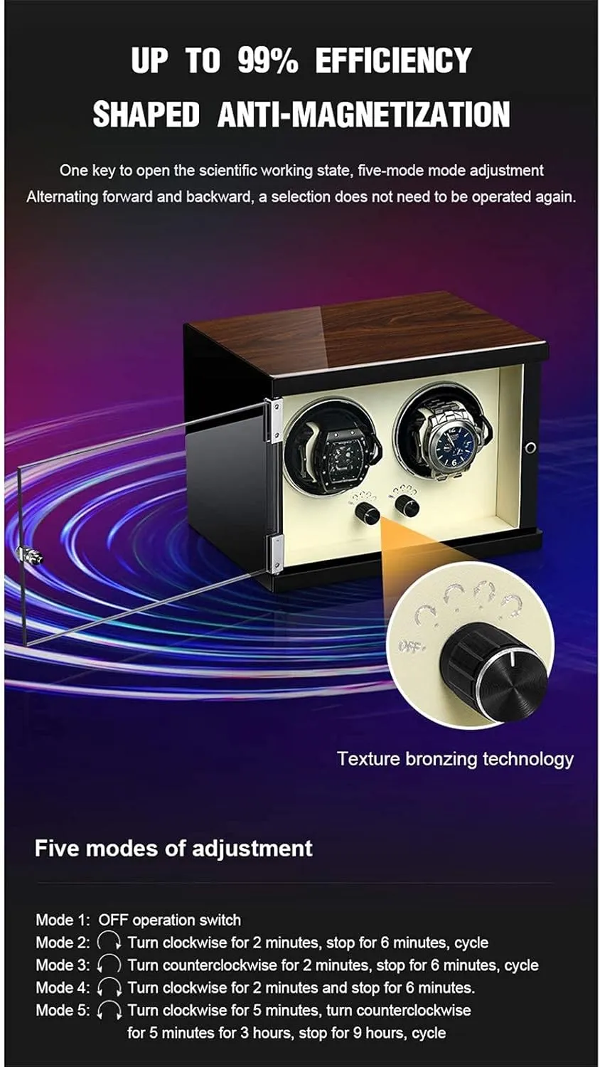 5 Rotation Mode Setting Wooden Shell crossbreed Carbon Fiber Leather Storage Box for Winding (Classic Style) Watch Winder for 2 Automatic Watches Quiet Motors Anti-Magnetic Design with 