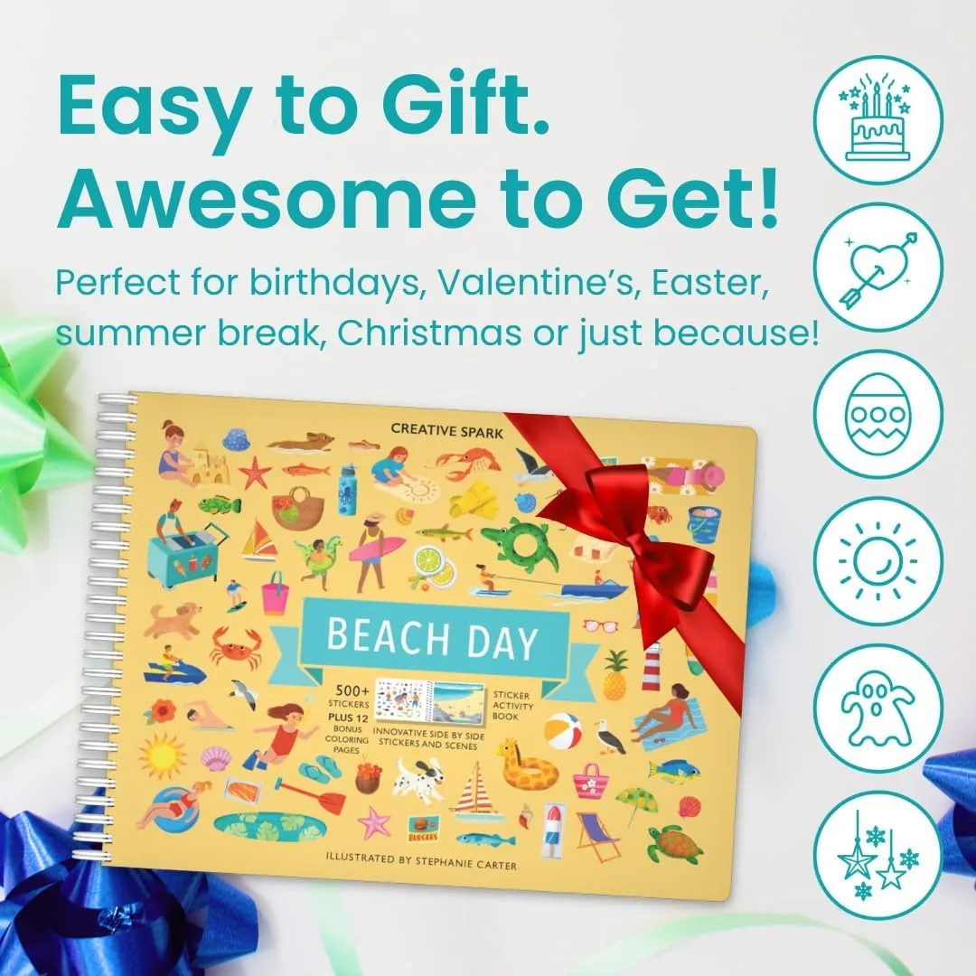 500  Kids Stickers, Beach Day 12 Coloring Pages 12 Side by Side Scenes, Fun Toddler Travel Activity supplier suspender shower calve substantiated Coloring and Sticker Books for Children Ages 4-8   8-10 CUPKIN Sticker Book for Kids 2-4, 