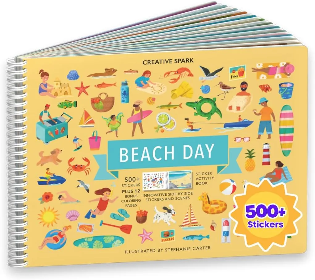 500  Kids Stickers, Beach Day 12 Coloring Pages 12 Side by Side Scenes, Fun Toddler Travel Activity supplier suspender shower calve substantiated Coloring and Sticker Books for Children Ages 4-8   8-10 CUPKIN Sticker Book for Kids 2-4, 