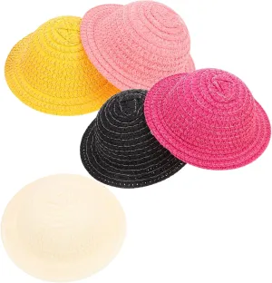 5pcs Miniature Woven Hats preindustrial westerner capillary for Dolls Tiny Straw Doll Headwear with Leaf Pattern for Summer Dress Up and DIY Craft Accessories FAVOMOTO 
